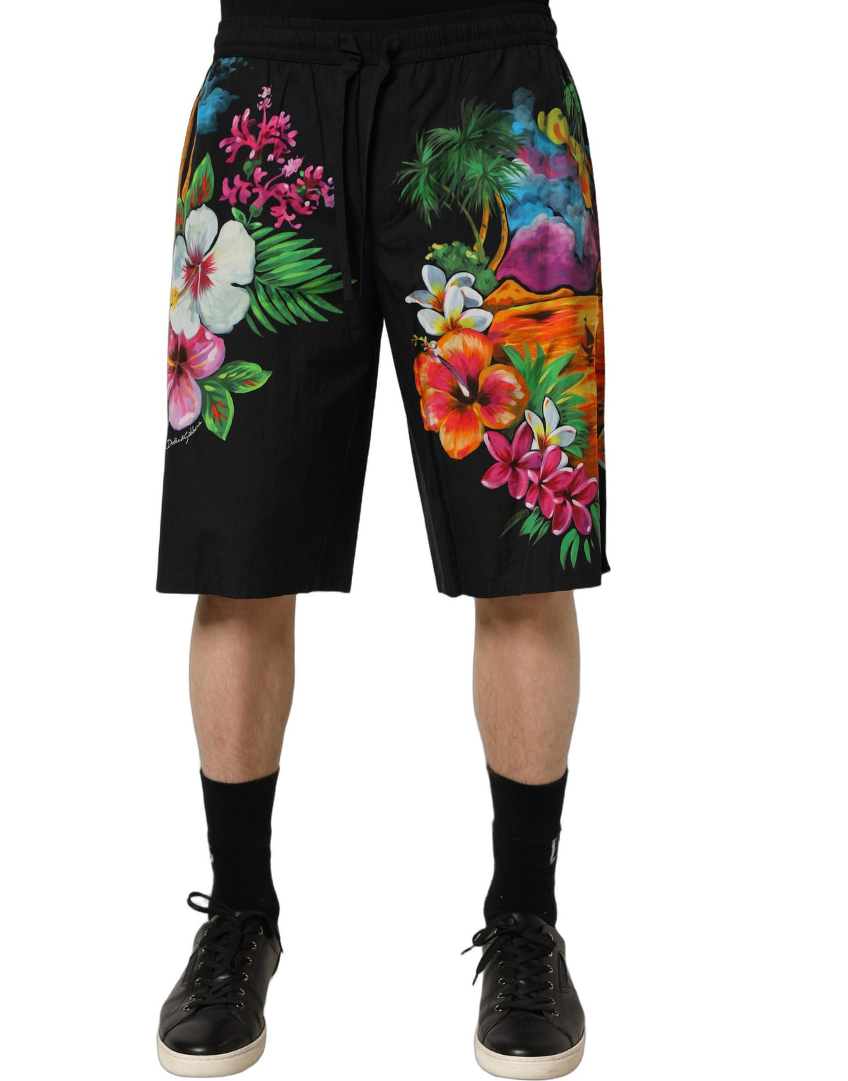 Short bermuda Dolce & Gabbana en coton noir à imprimé floral tropical