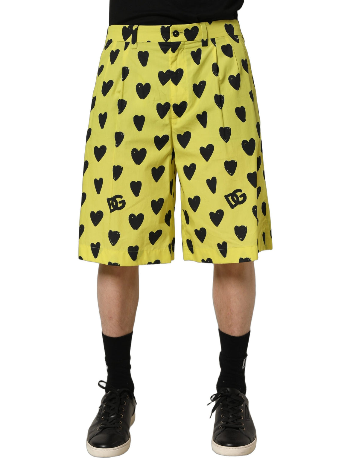 Dolce & Gabbana Yellow Cotton Heart Print Bermuda Shorts