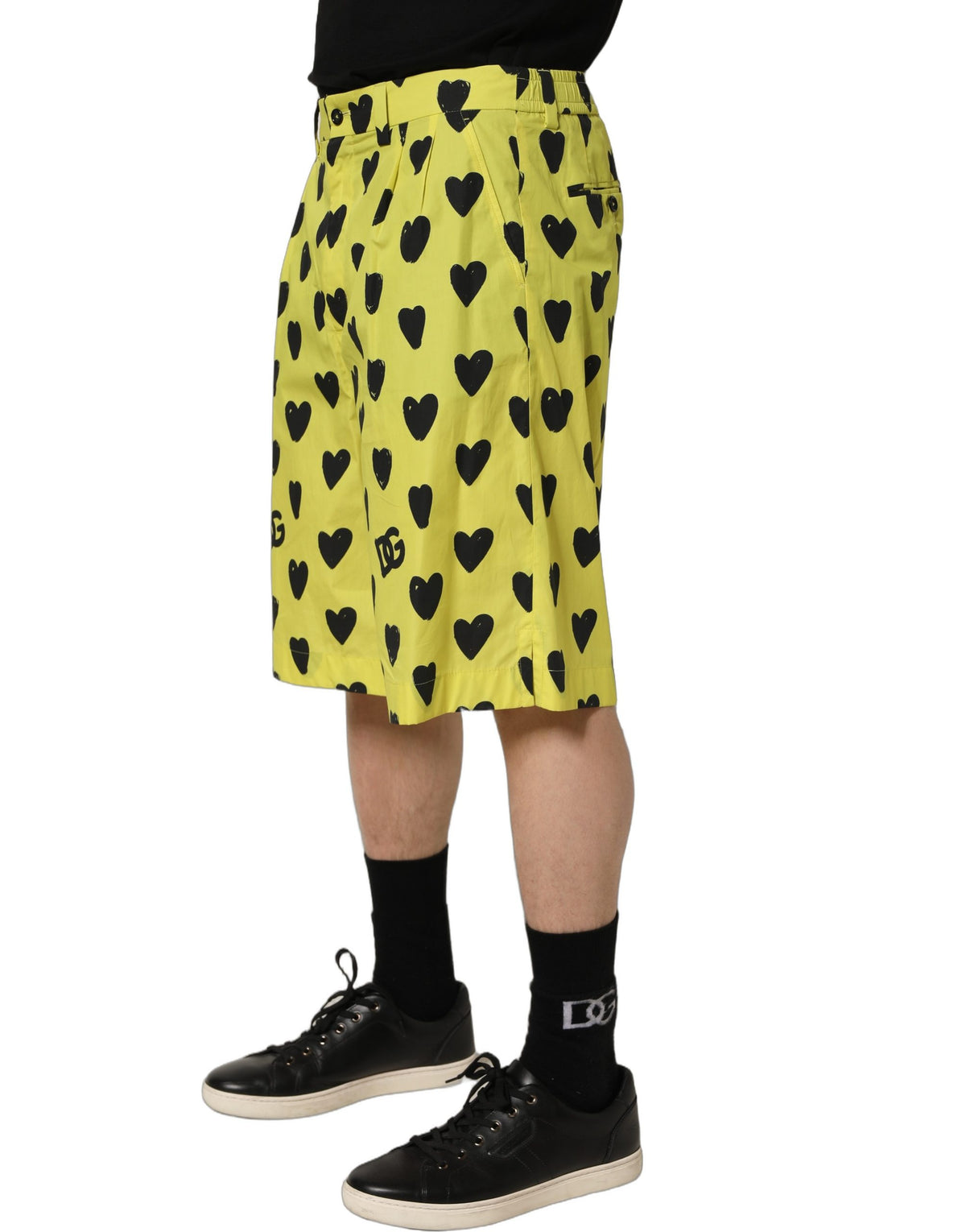 Dolce & Gabbana Yellow Cotton Heart Print Bermuda Shorts