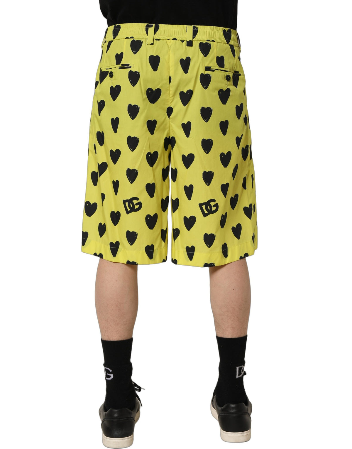 Dolce & Gabbana Yellow Cotton Heart Print Bermuda Shorts