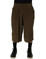 Dolce & Gabbana Brown Silk Mid Waist Pleated Bermuda Shorts
