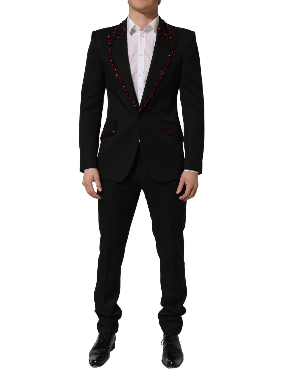 Dolce & Gabbana Black Wool Crystal Embellished Suit for Men