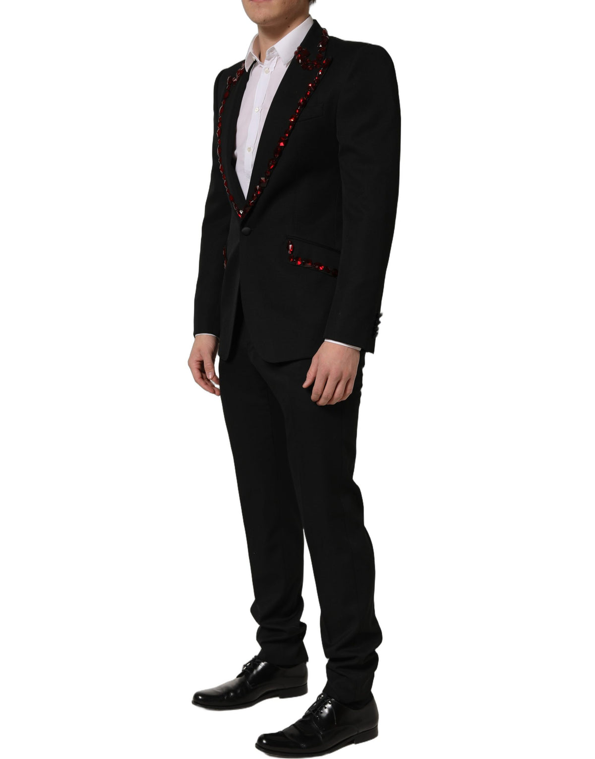 Dolce & Gabbana Black Wool Crystal Embellished Suit for Men