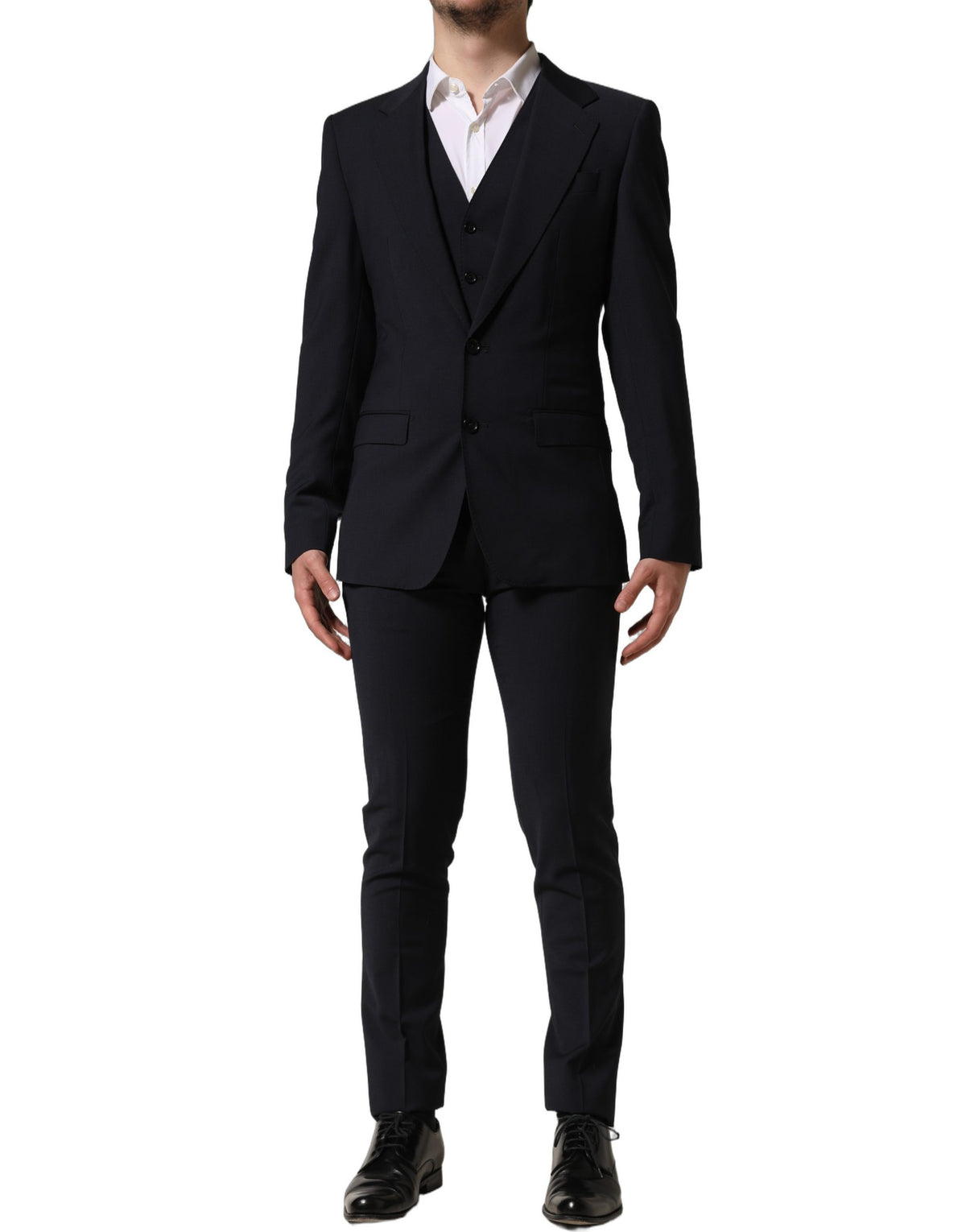 Dolce & Gabbana Black Wool Slim Fit Formal 3 Piece Suit for Men