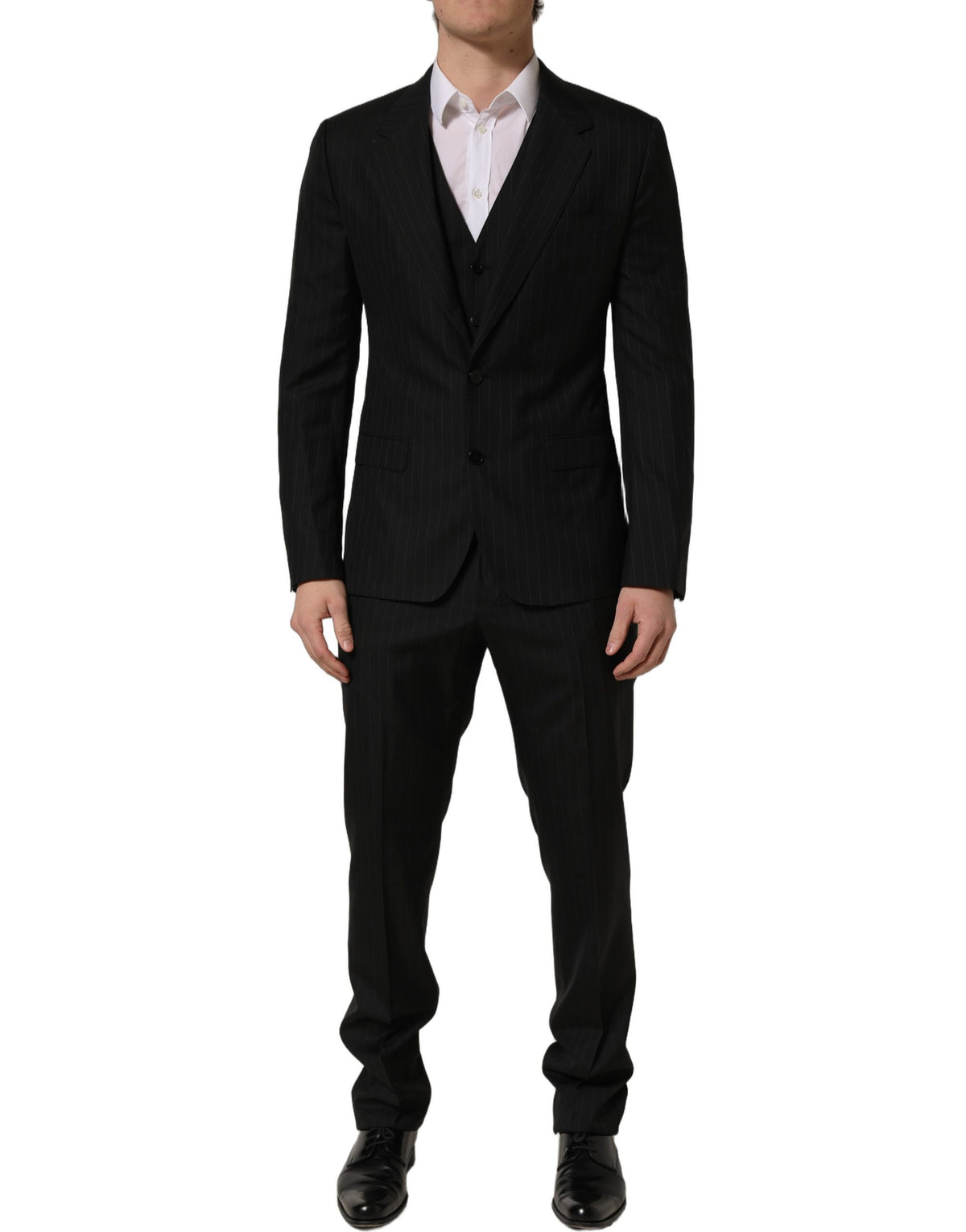 Dolce & Gabbana Black Stripes Slim Fit Formal 3 Piece Suit