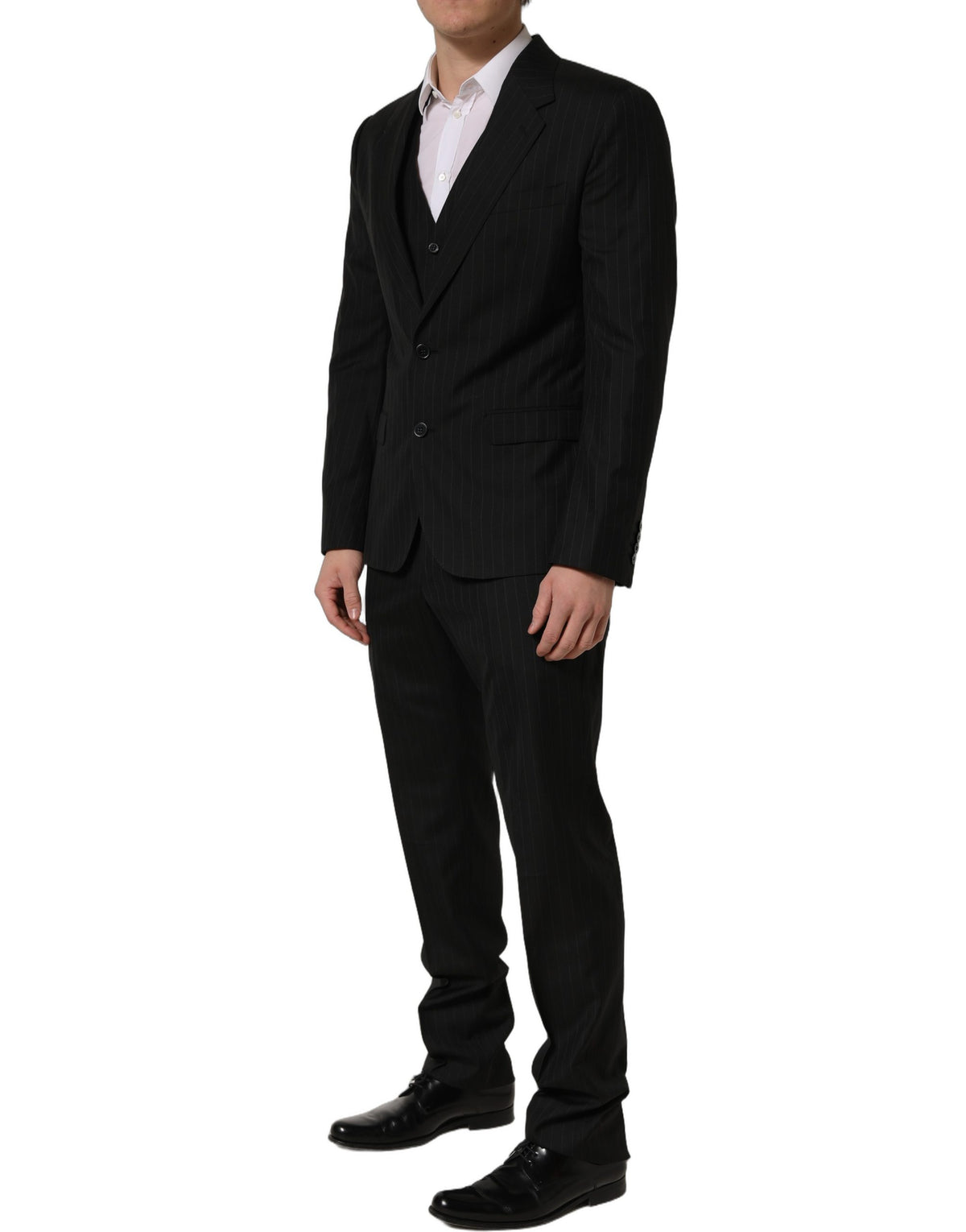 Dolce & Gabbana Black Stripes Slim Fit Formal 3 Piece Suit