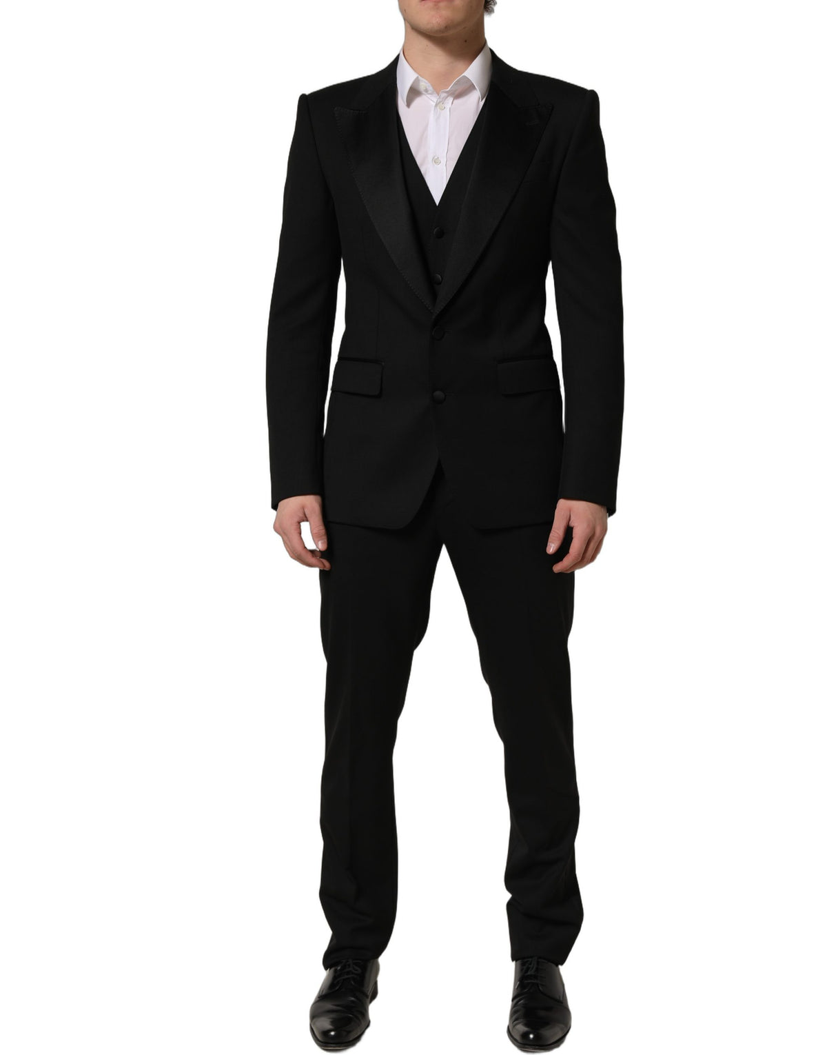 Dolce & Gabbana Black Wool Slim Fit Formal 3 Piece Men Suit