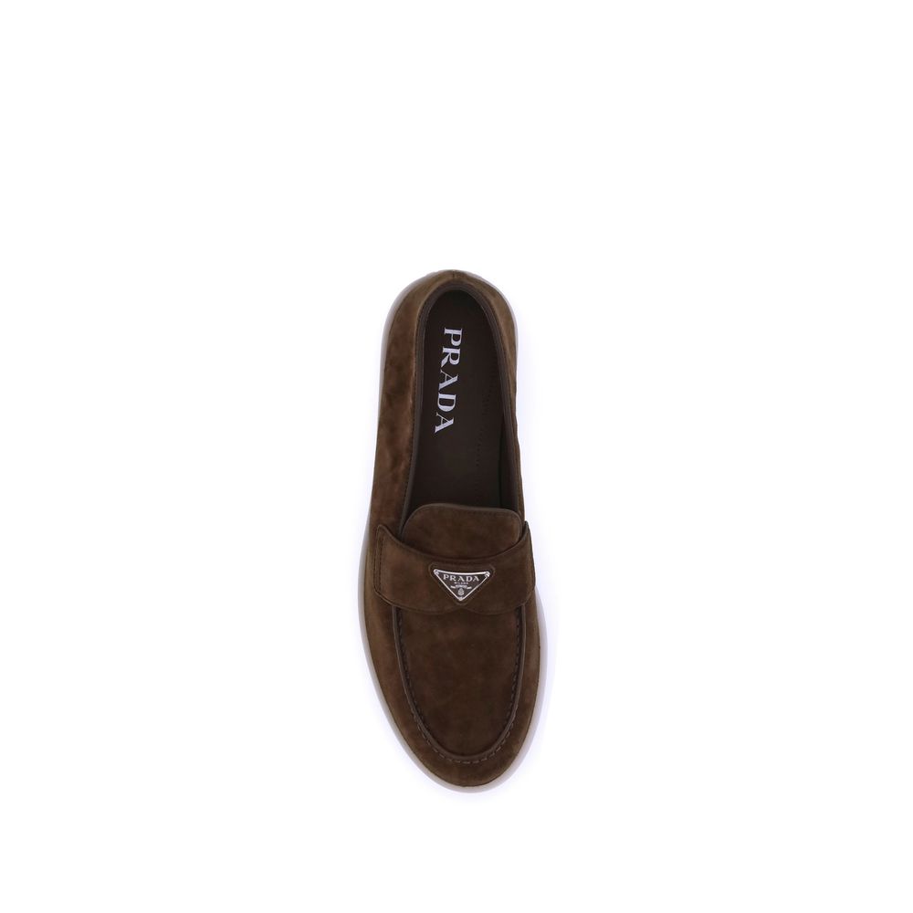 Prada Brown Calf Leather Bos Taurus Slip-On Loafers for Men