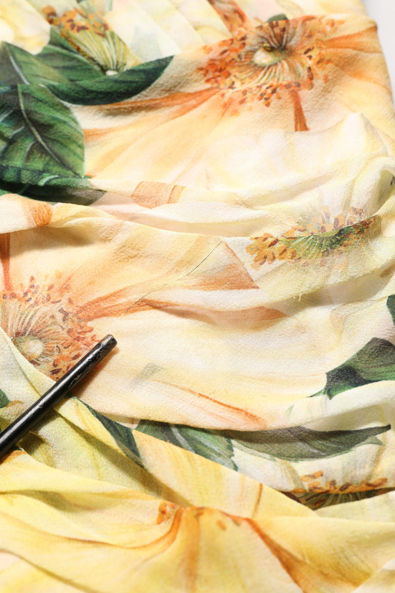 Dolce & Gabbana Yellow Floral Print Silk Pleated Maxi Dress
