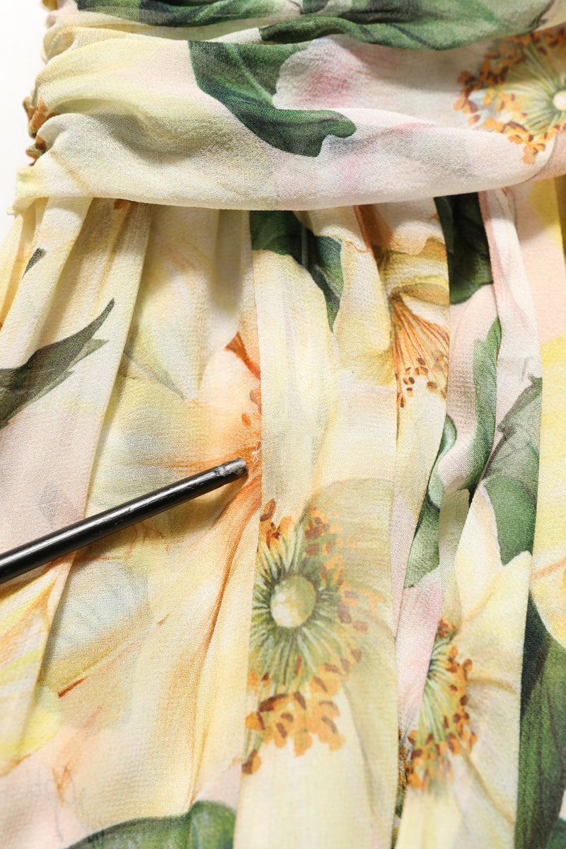 Dolce & Gabbana Yellow Floral Print Silk Pleated Maxi Dress