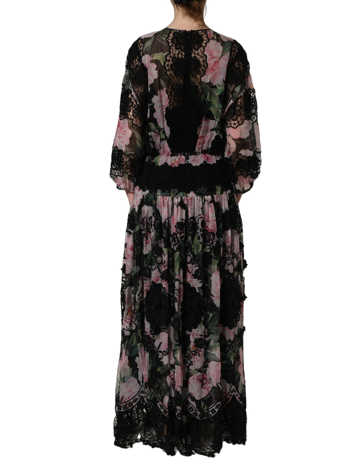 Dolce & Gabbana Black Floral Print Lace Maxi Dress