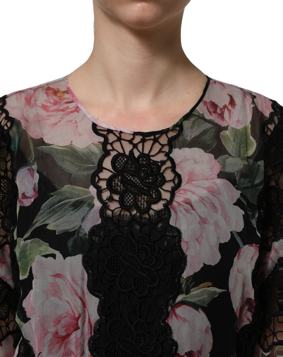 Dolce & Gabbana Black Floral Print Lace Maxi Dress