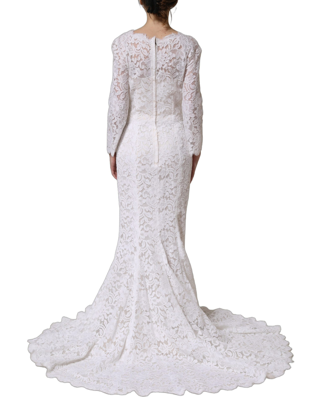 Dolce & Gabbana White Floral Lace Mermaid Long Gown Dress