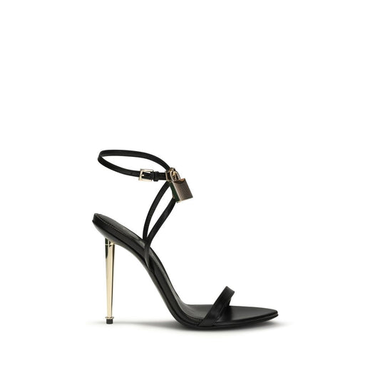 Tom Ford Black Goatskin Padlock Pointy Naked Heeled Sandals