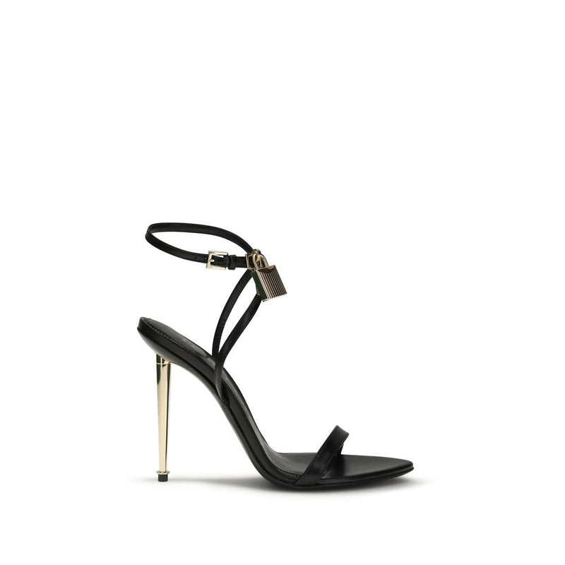 Tom Ford Black Goatskin Padlock Pointy Naked Heeled Sandals