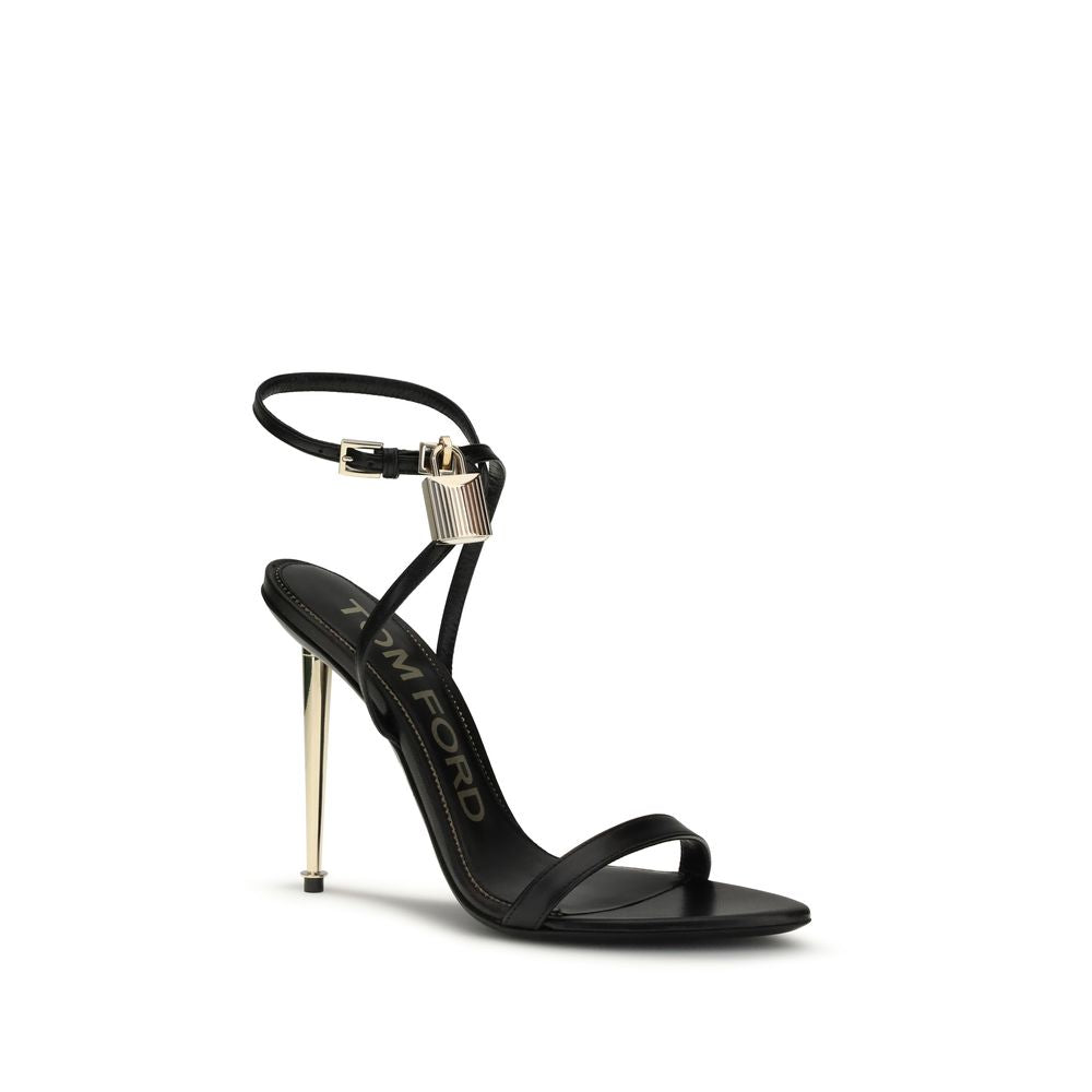 Tom Ford Black Goatskin Padlock Pointy Naked Heeled Sandals