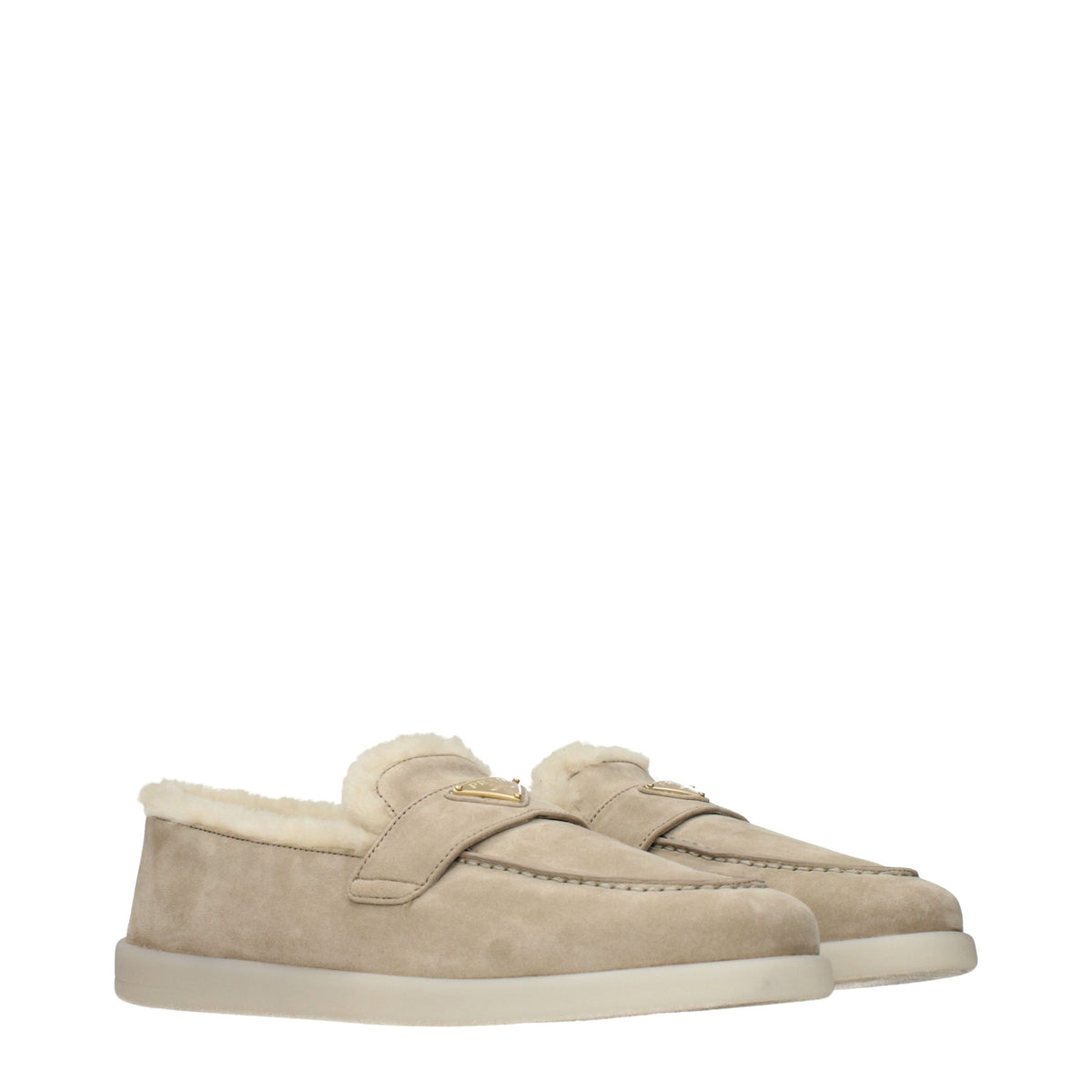Prada Beige Leather Slip-On Loafers for Women