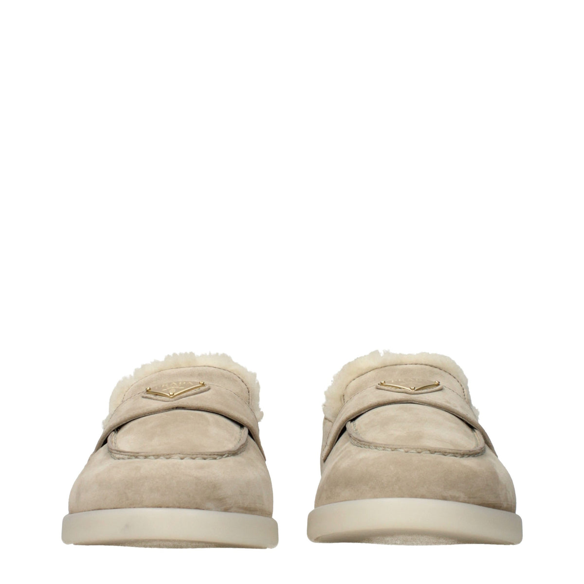 Prada Beige Leather Slip-On Loafers for Women