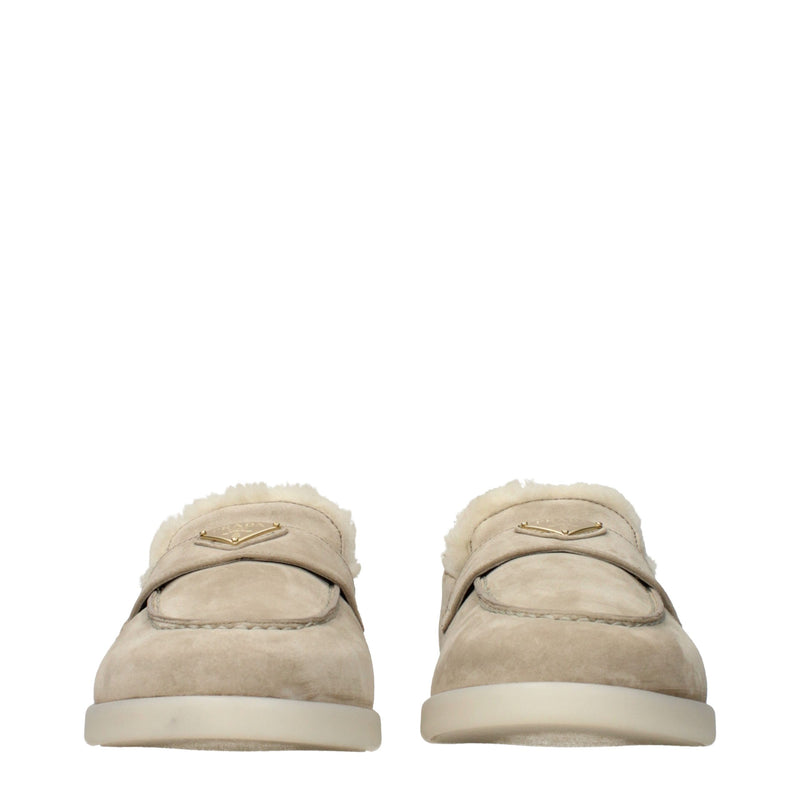 Prada Beige Leather Slip-On Loafers for Women