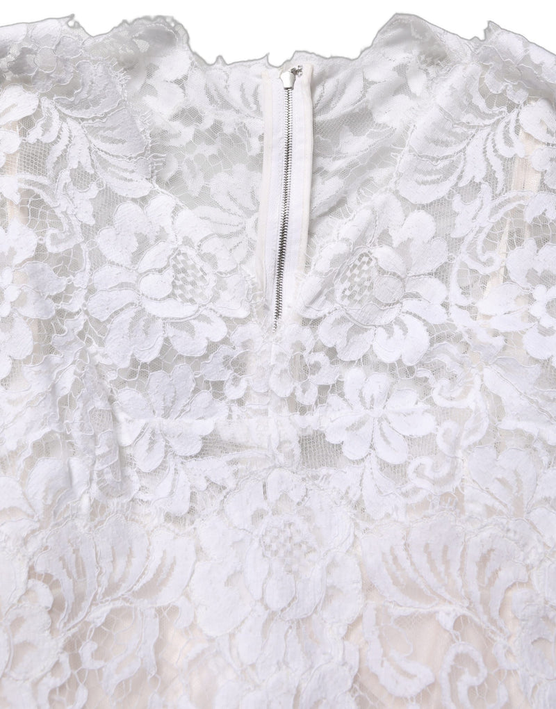Dolce & Gabbana White Cotton Floral Lace Long Gown Dress