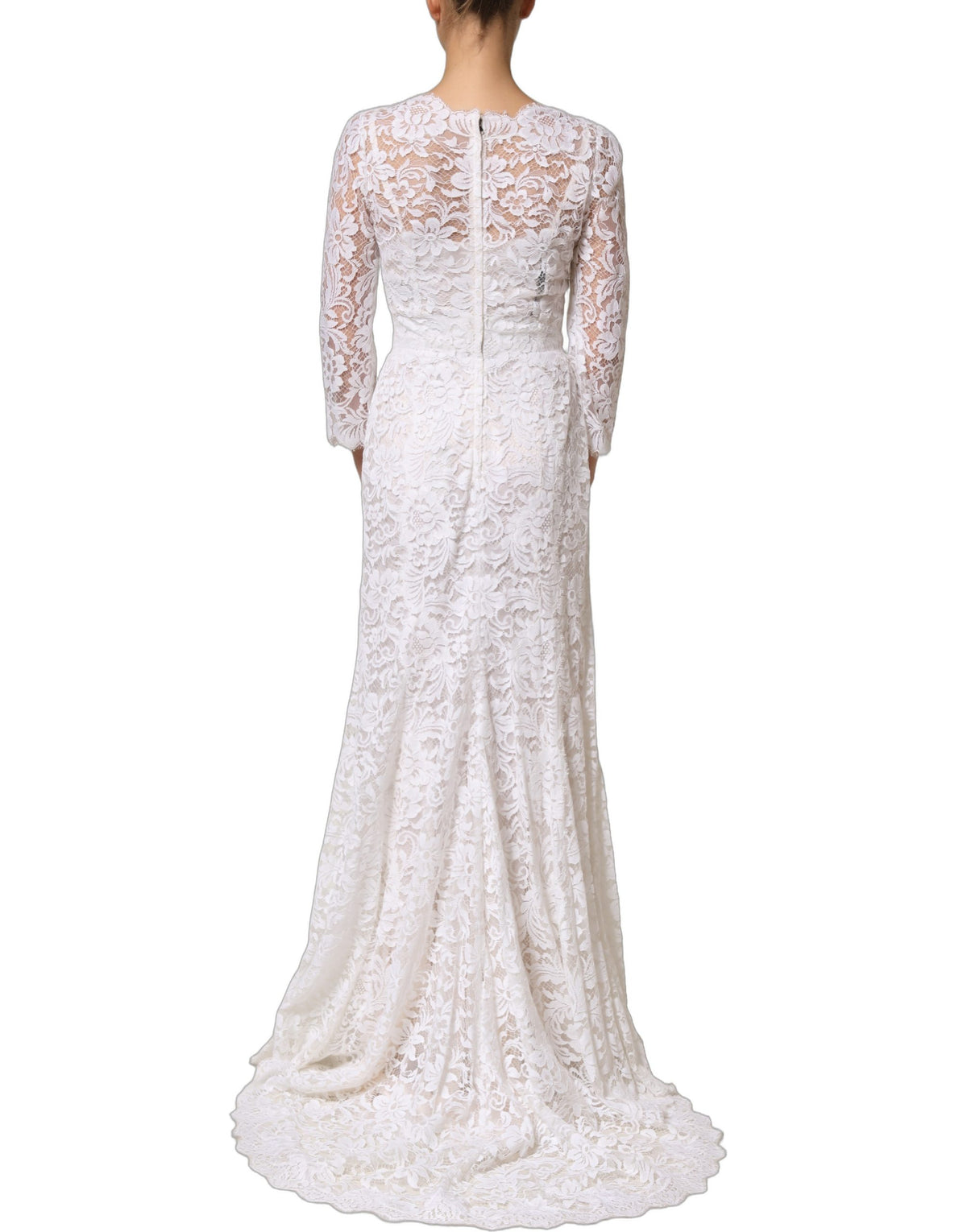 Dolce & Gabbana White Cotton Floral Lace Long Gown Dress