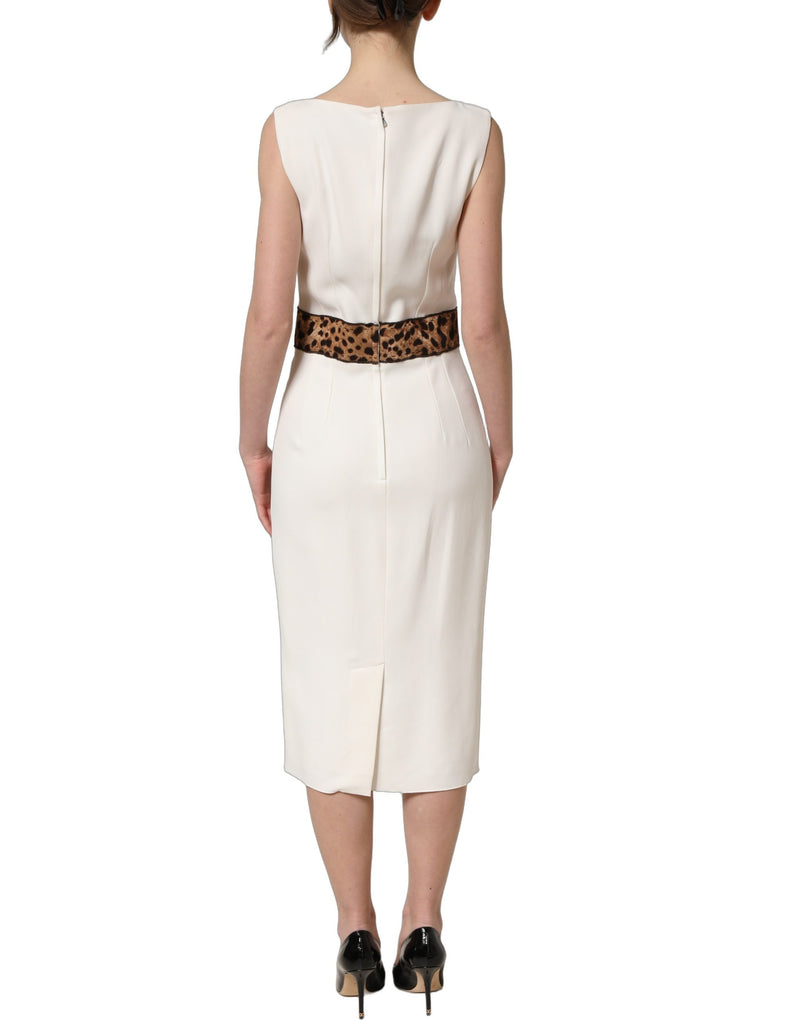 Dolce & Gabbana White Leopard Sleeveless Sheath Midi Dress