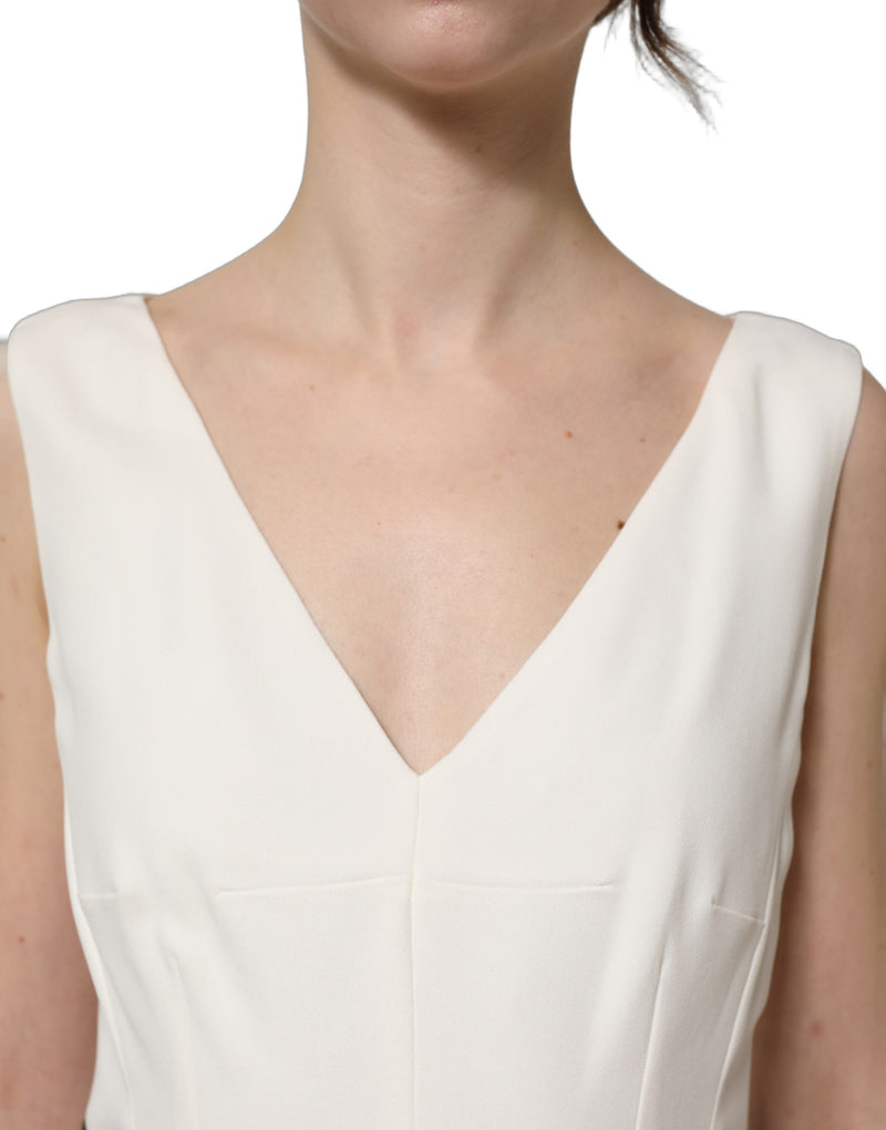 Dolce & Gabbana White Leopard Sleeveless Sheath Midi Dress