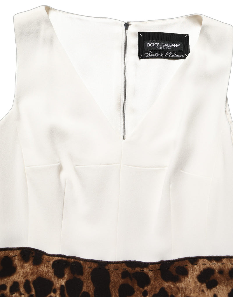 Dolce & Gabbana White Leopard Sleeveless Sheath Midi Dress