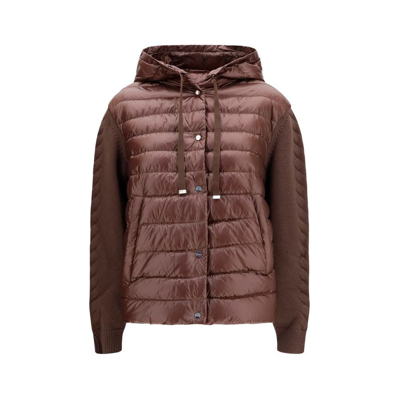 Herno Brown Polyester Full-Length Jacket with Wool Sleeves