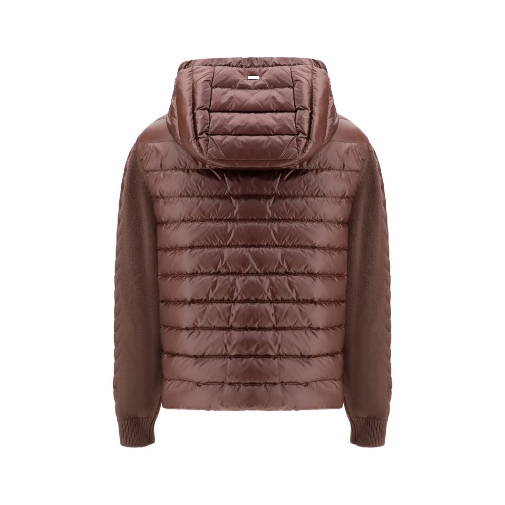 Herno Brown Polyester Full-Length Jacket with Wool Sleeves