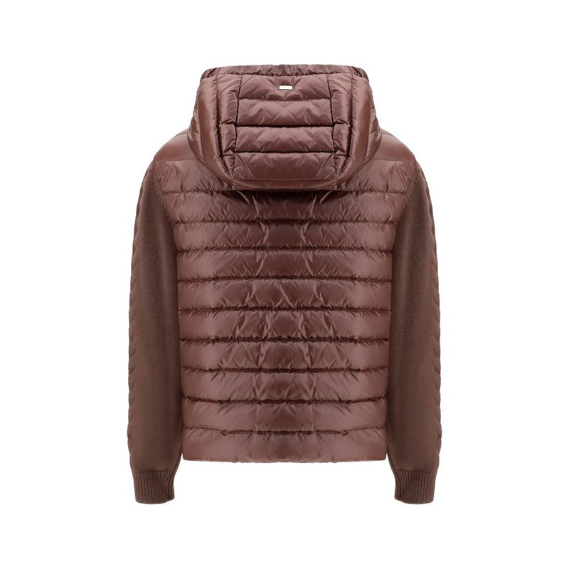 Herno Brown Polyester Full-Length Jacket with Wool Sleeves