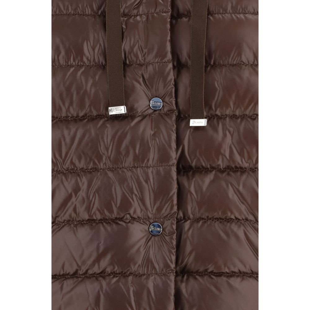 Herno Brown Polyester Full-Length Jacket with Wool Sleeves