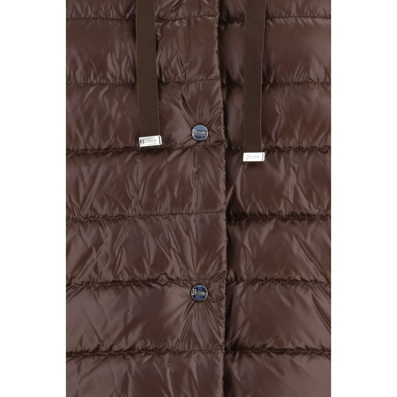 Herno Brown Polyester Full-Length Jacket with Wool Sleeves