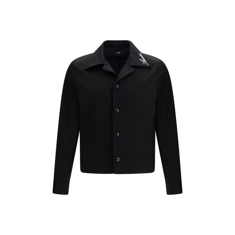 Amiri Black Cotton Full-Length Jacket - Script Collar Design