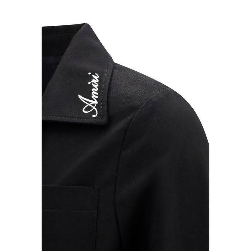 Amiri Black Cotton Full-Length Jacket - Script Collar Design