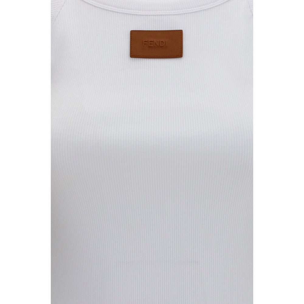 Fendi White Cotton Sleeveless T-Shirt