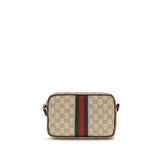Gucci GG Beige Fabric Shoulder Bag with Web Stripe