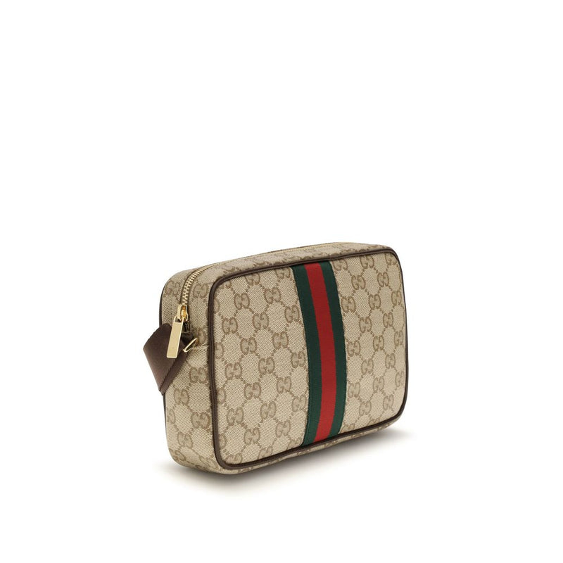 Gucci GG Beige Fabric Shoulder Bag with Web Stripe