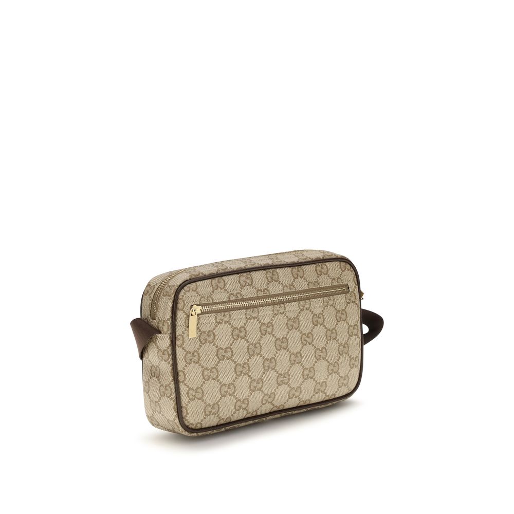 Gucci GG Beige Fabric Shoulder Bag with Web Stripe