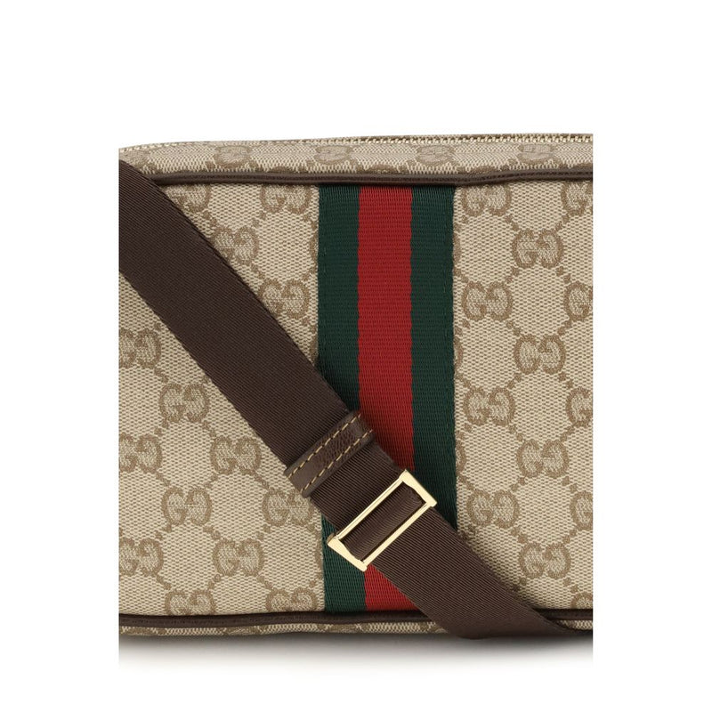 Gucci GG Beige Fabric Shoulder Bag with Web Stripe