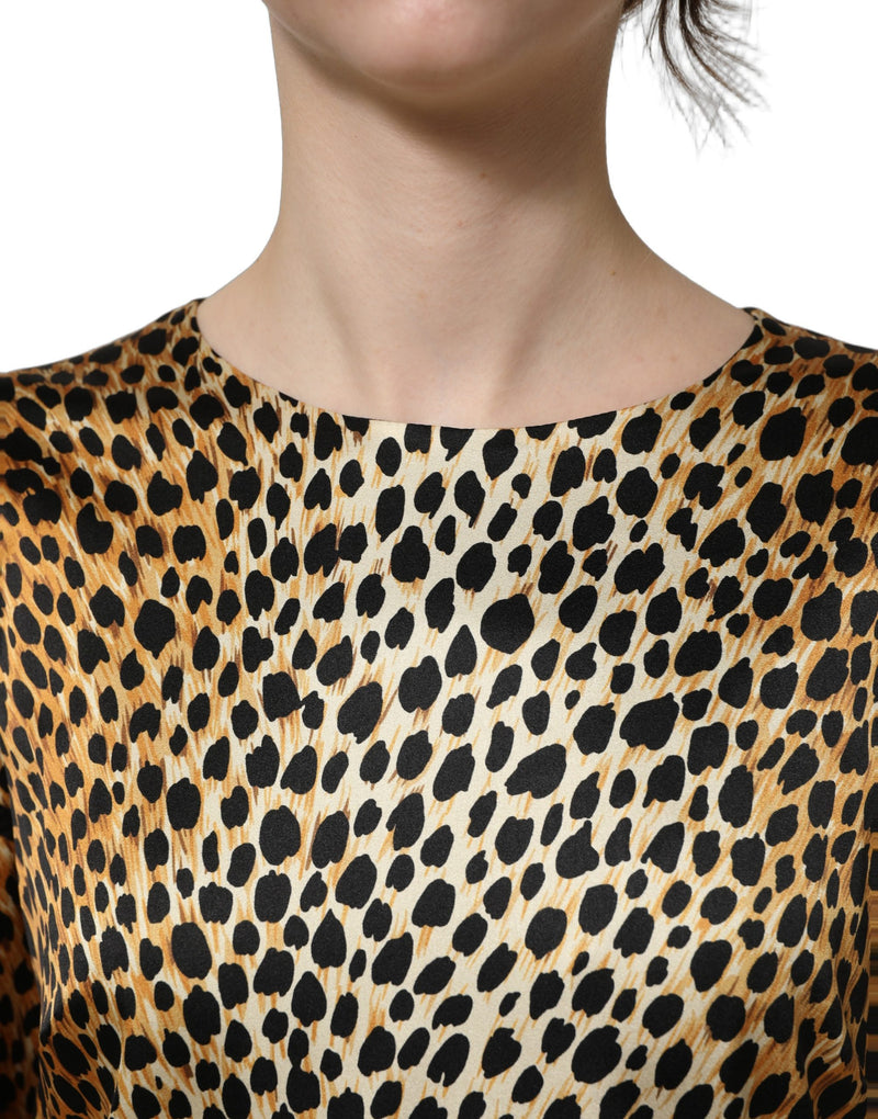 Dolce & Gabbana Brown Ocelot Print Long Sleeve Mini Dress
