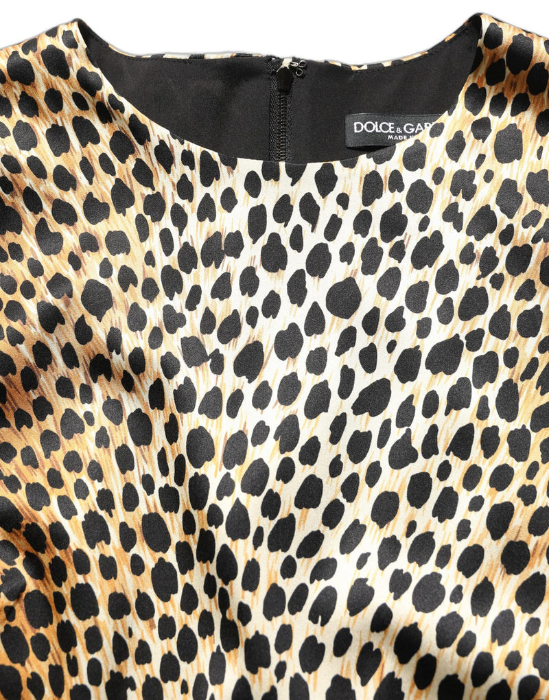 Dolce & Gabbana Brown Ocelot Print Long Sleeve Mini Dress