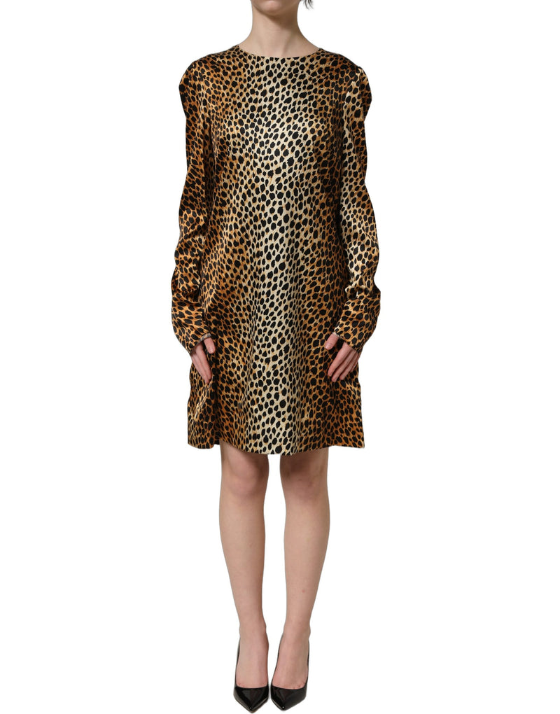 Dolce & Gabbana Brown Ocelot Print Long Sleeve Mini Dress