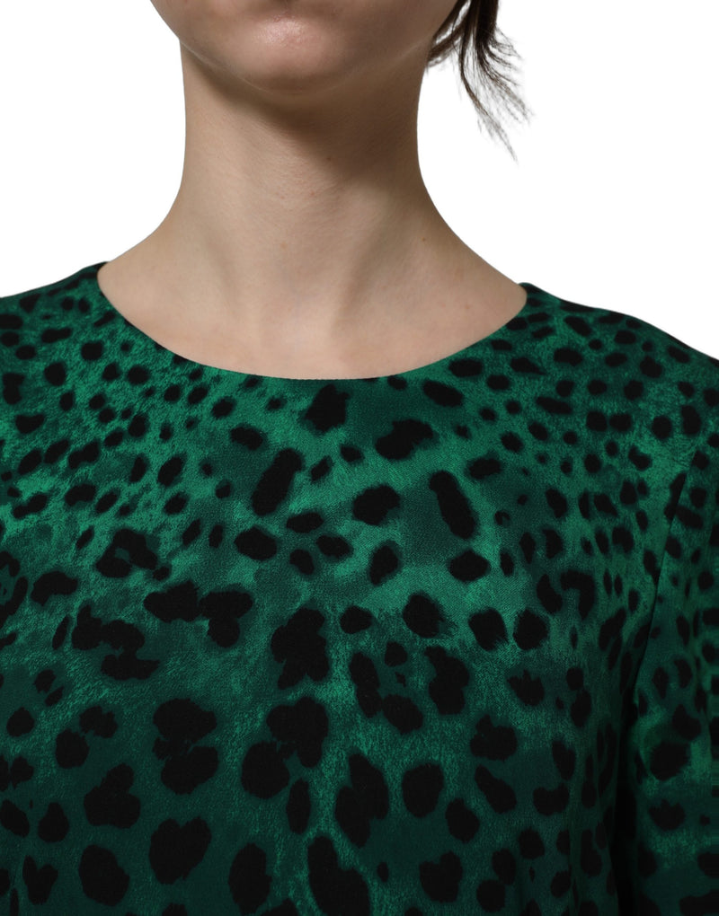 Dolce & Gabbana Green Leopard Print Silk Knee Length Dress