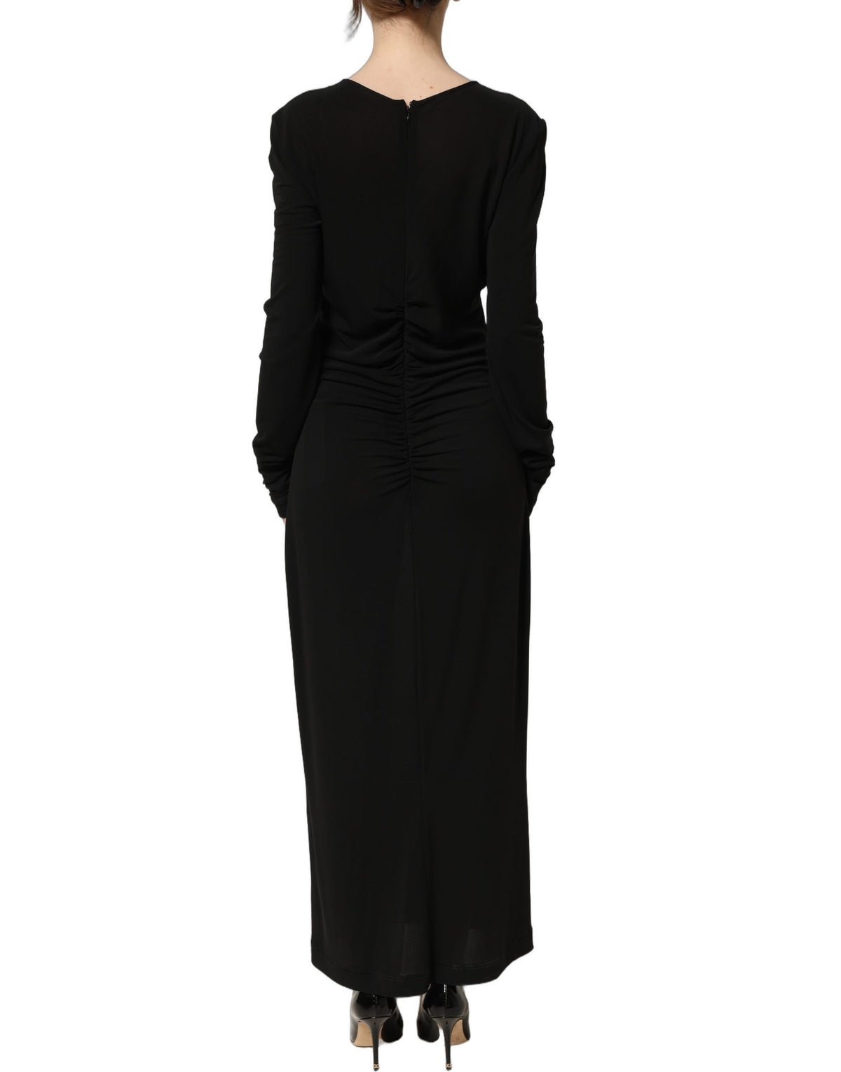 Dolce & Gabbana Black Cotton Long Sleeve Sheath Maxi Dress
