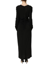Dolce & Gabbana Black Cotton Long Sleeve Sheath Maxi Dress