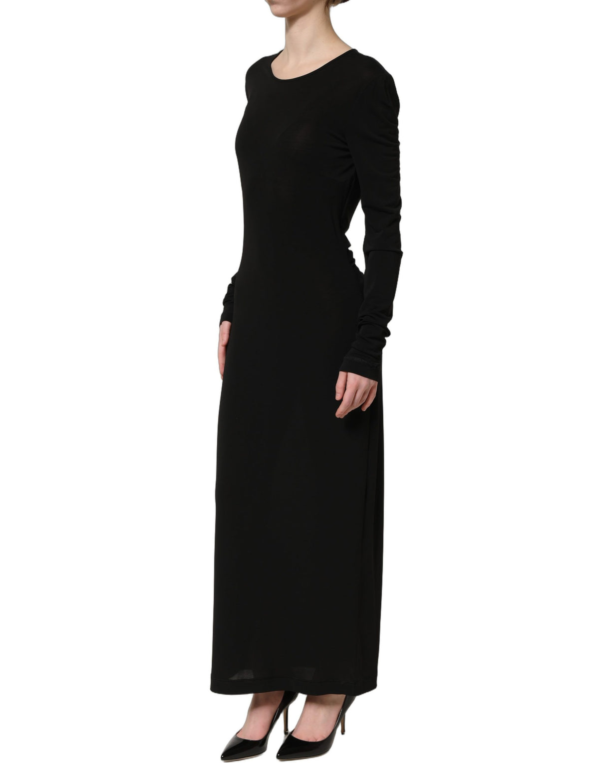 Dolce & Gabbana Black Cotton Long Sleeve Sheath Maxi Dress