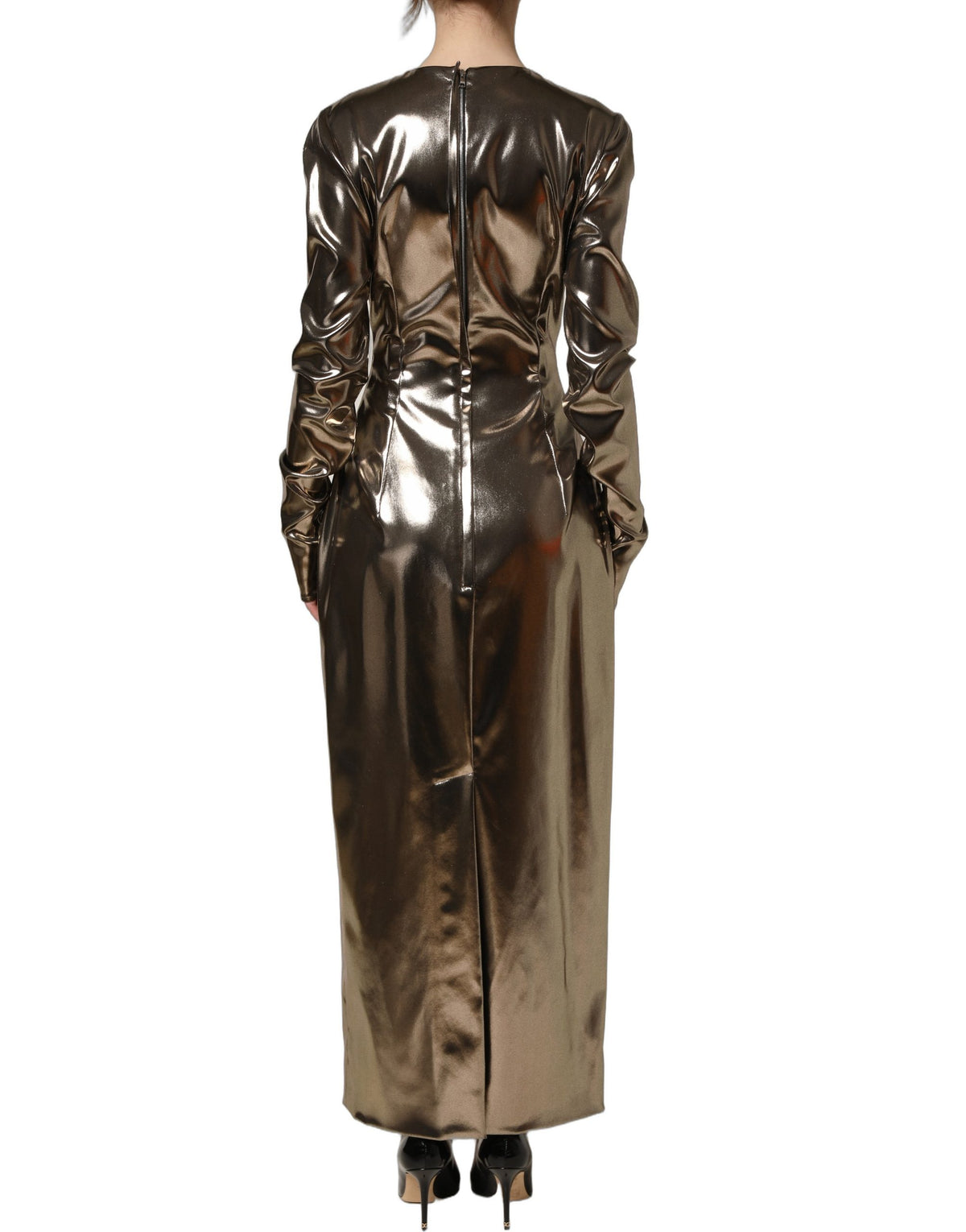 Dolce & Gabbana Metallic Gold Long Sleeve Maxi Dress