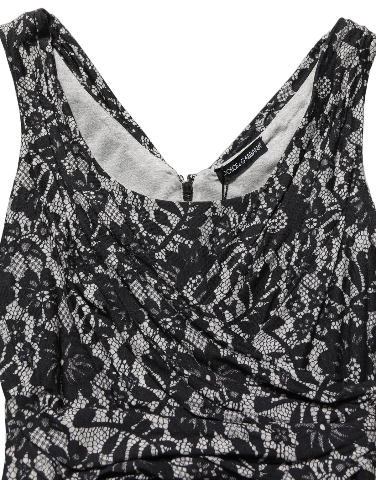 Dolce & Gabbana Black and White Floral Lace Sleeveless Midi Dress