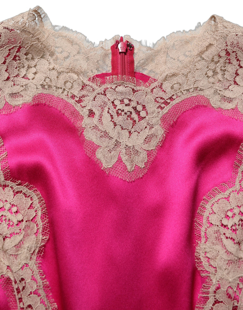 Dolce & Gabbana Fuchsia Pink Lace Detail A-line Midi Dress